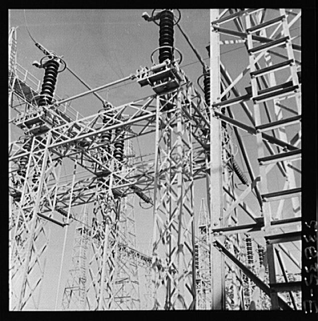Las Vegas, Nevada. A mass of transmission towers and...