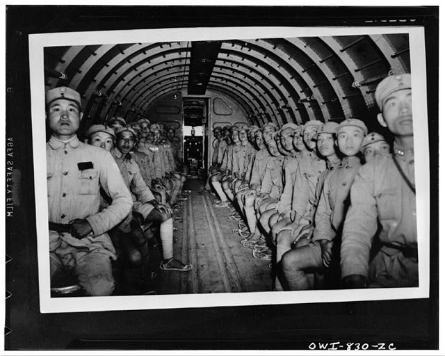 The interior of the DC-3 with its complement of Chinese...
