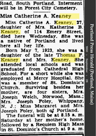 Catherine A Keaney--obituary