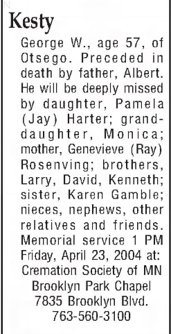 George W Kesty Obituary 