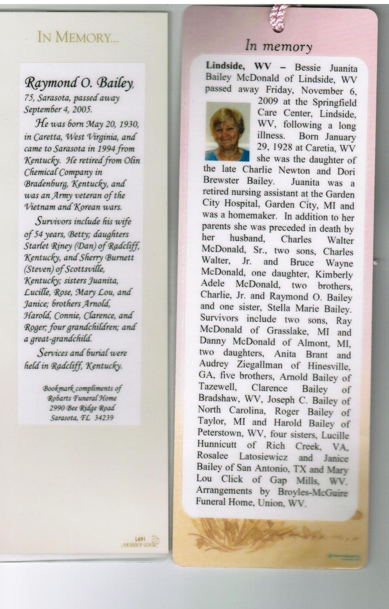 Raymond Bailey and Bessie McDonald obituaries