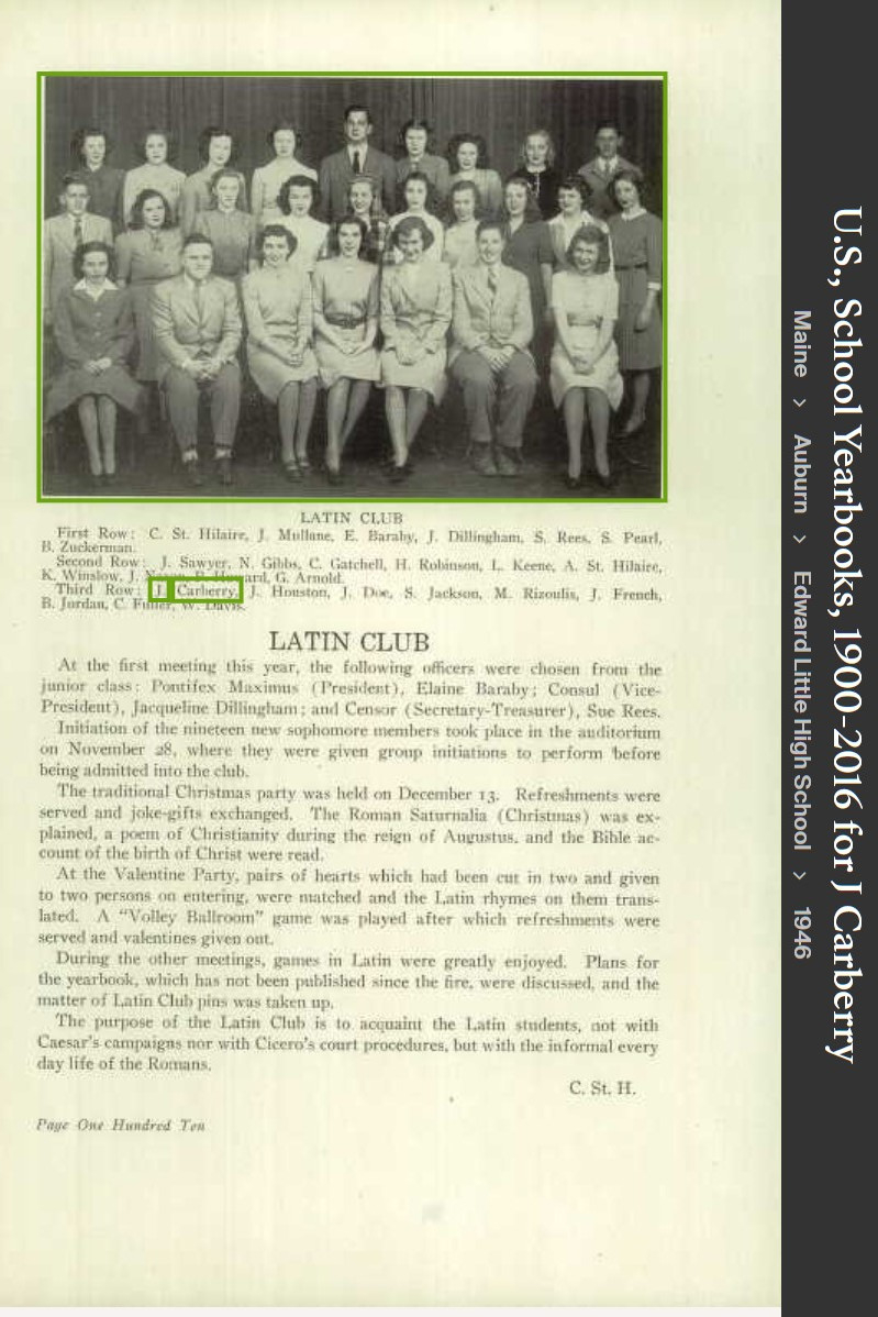 Joan Elizabeth (Carberry) Connellan--U.S., School Yearbooks, 1900-2016(1946)Latin Club