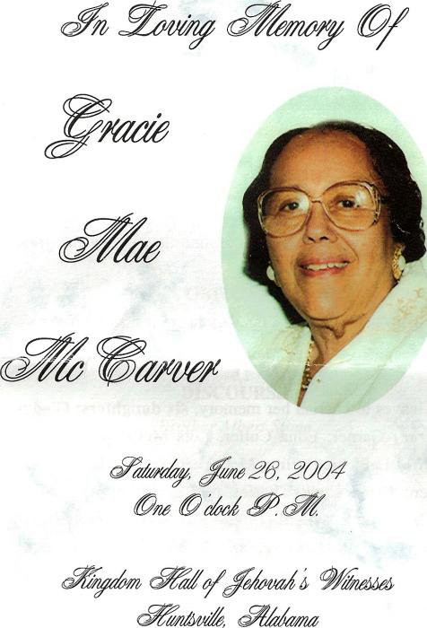 Gracie's Obituary program