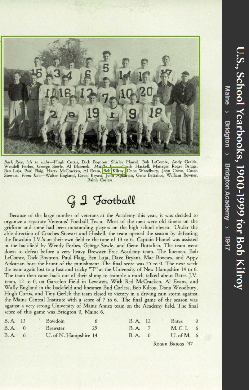 Robert Joseph Kilroy--U.S., School Yearbooks, 1900-1999(1947) Football