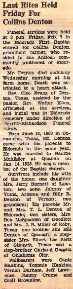 Obituary Notice of Collins Denton