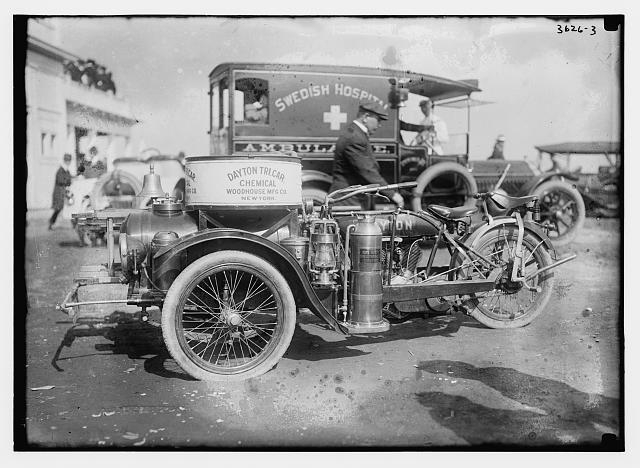 [Swedish Hosp. Amb. ??] and Dayton Tri-Car Chemical Engine