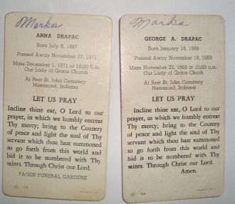 George & Anna Drapac funeral cards