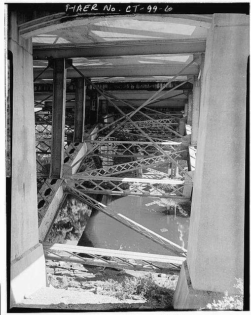 6. VIEW UNDERNEATH SPAN, CONCRETE PIERS AND CROSS-BRACING...