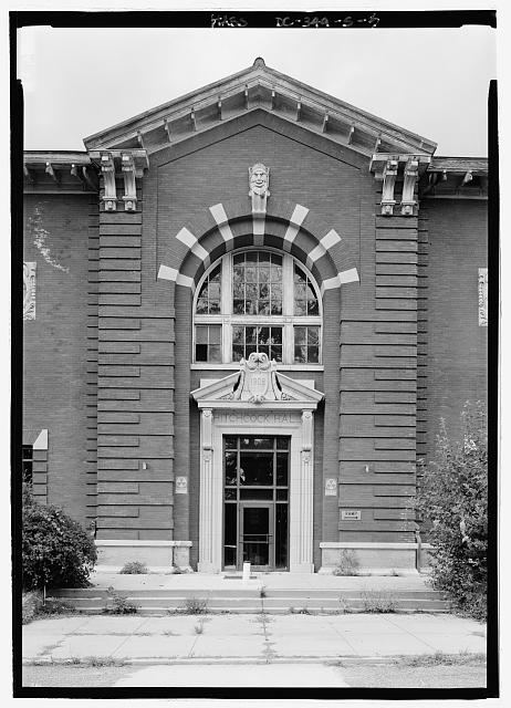 Detail view of central entrance bay of south elevation -...