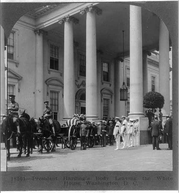 President Harding's body leaving the White House