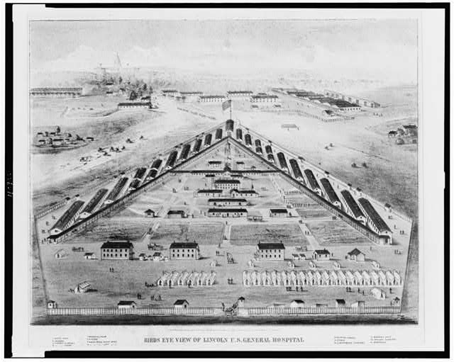 Birds eye view of Lincoln U.S. General Hospital,...