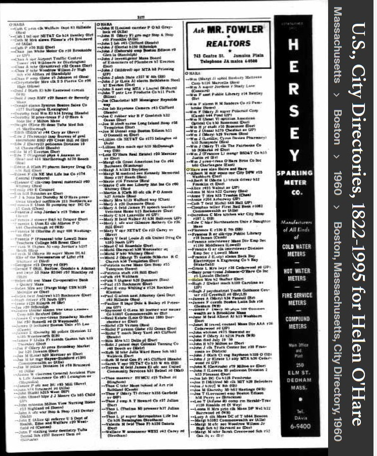 Helen "Nellie" (Supple) Hehir --U.S., City Directories, 1822-1995(1960)