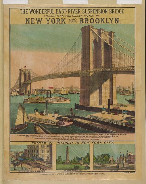 The wonderful East-River suspension bridge connecting the...