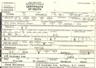 Eileen L. (McConnell) Orticelli death certificate