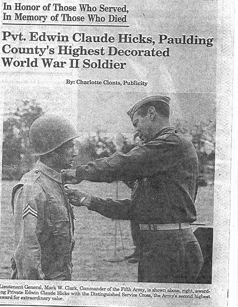 Edwin Claude Hicks, Paulding Co Ga highest decorated WWII Soldier