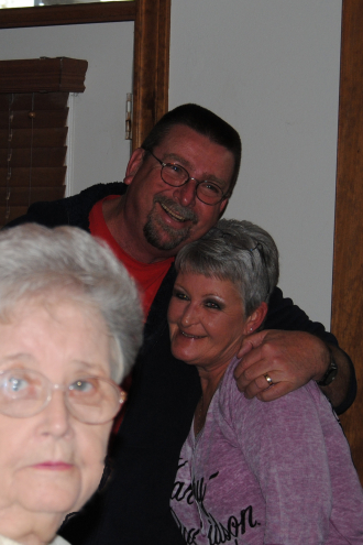 Steve and Shirley Knight at family gathering.  Her mother in the foreground.