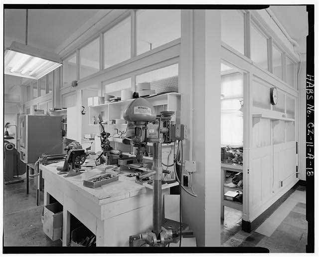 Interior view of second floor brace shop partition walls,...
