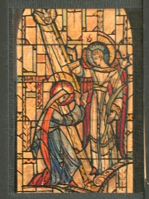 [Design drawing for stained glass window showing...