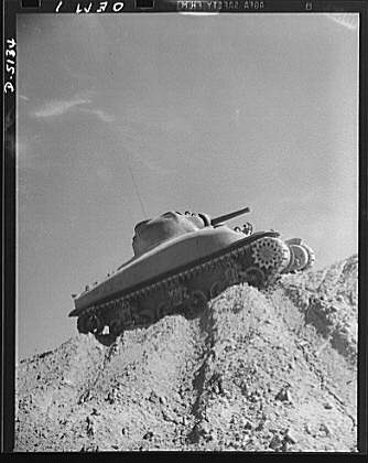 Testing M-4 tanks. One of America's new traveling forts,...