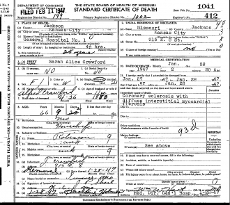 Sarah Alice Crawford Death Certificate