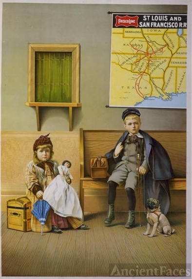Girl holding doll and boy with dog 