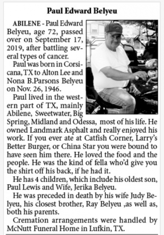 Paul Edward Belyeu Obituary