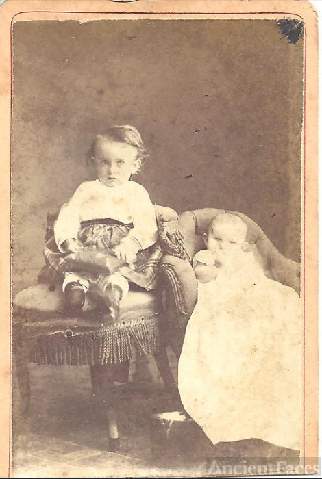 Charles Byron Nisbet and his sister Mary Thirza. Charles is two, Mary Thirza is an infant.  Ca. 1871. Karen McClain Collection.
