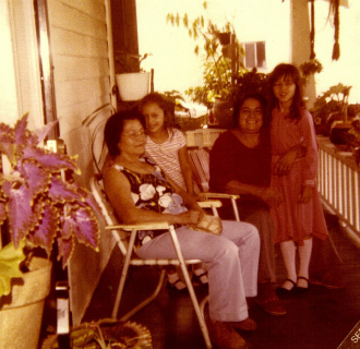 Maria Olmos Olmos and great granddaughter
s Romelia, Deanna Olmos, and Rita Aldalco 