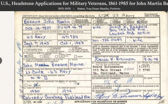 John Martin Barron--U.S., Headstone Applications for Military Veterans, 1861-1985(1974)