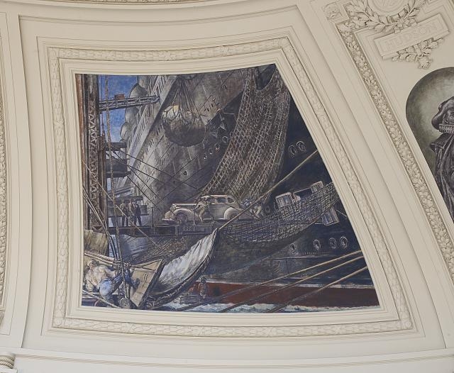 Fresco painting "Unloading Cargo" located in rotunda of...