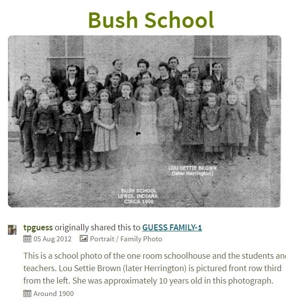 Bush School abt 1900 & Lucetta Brown 
