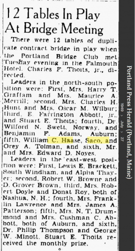 William Ernest Carl "Billy" Haase--Portland Press Herald (Portland, Maine)(27 July 1949)