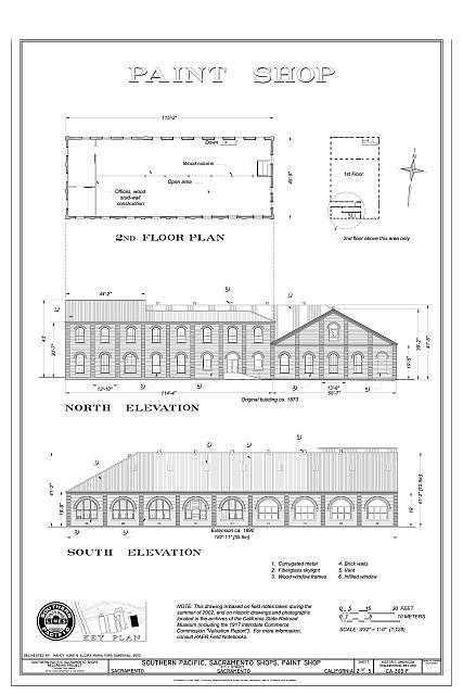 Paint Shop 2nd Floor Plan, North Elevation, South...