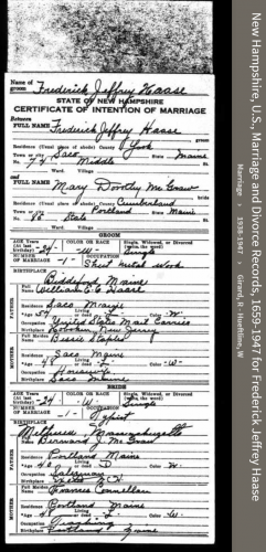 Frederick Jeffrey Haase--New Hampshire, U.S., Marriage and Divorce Records, 1659-1947