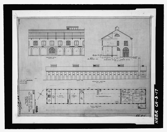 3. 1908 drawing of Building No. 55 (plan, elevation, and...