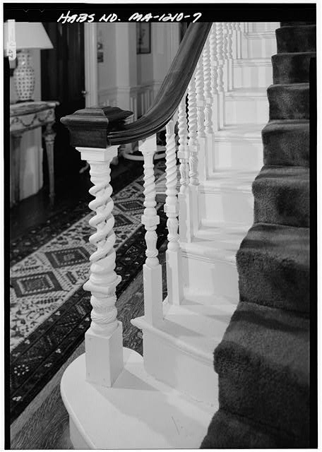 7. INTERIOR VIEW OF FIRST FLOOR STAIRWAY, NEWEL POST,...