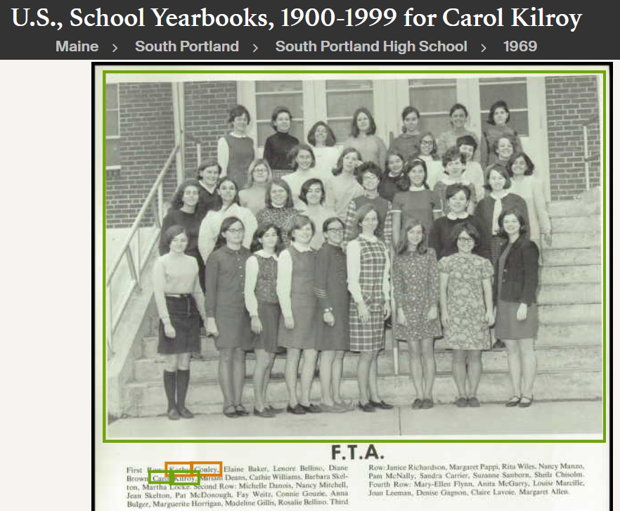 Carol Ann Kilroy--U.S., School Yearbooks, 1900-1999(1969) F.T.A