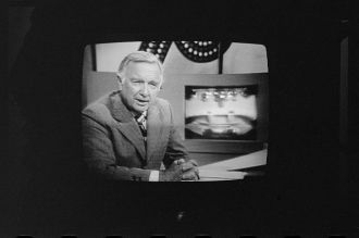 [Walter Cronkite on television during 1st presidential...
