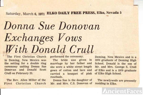 Donna (Donovan) & Donald Crull Wedding