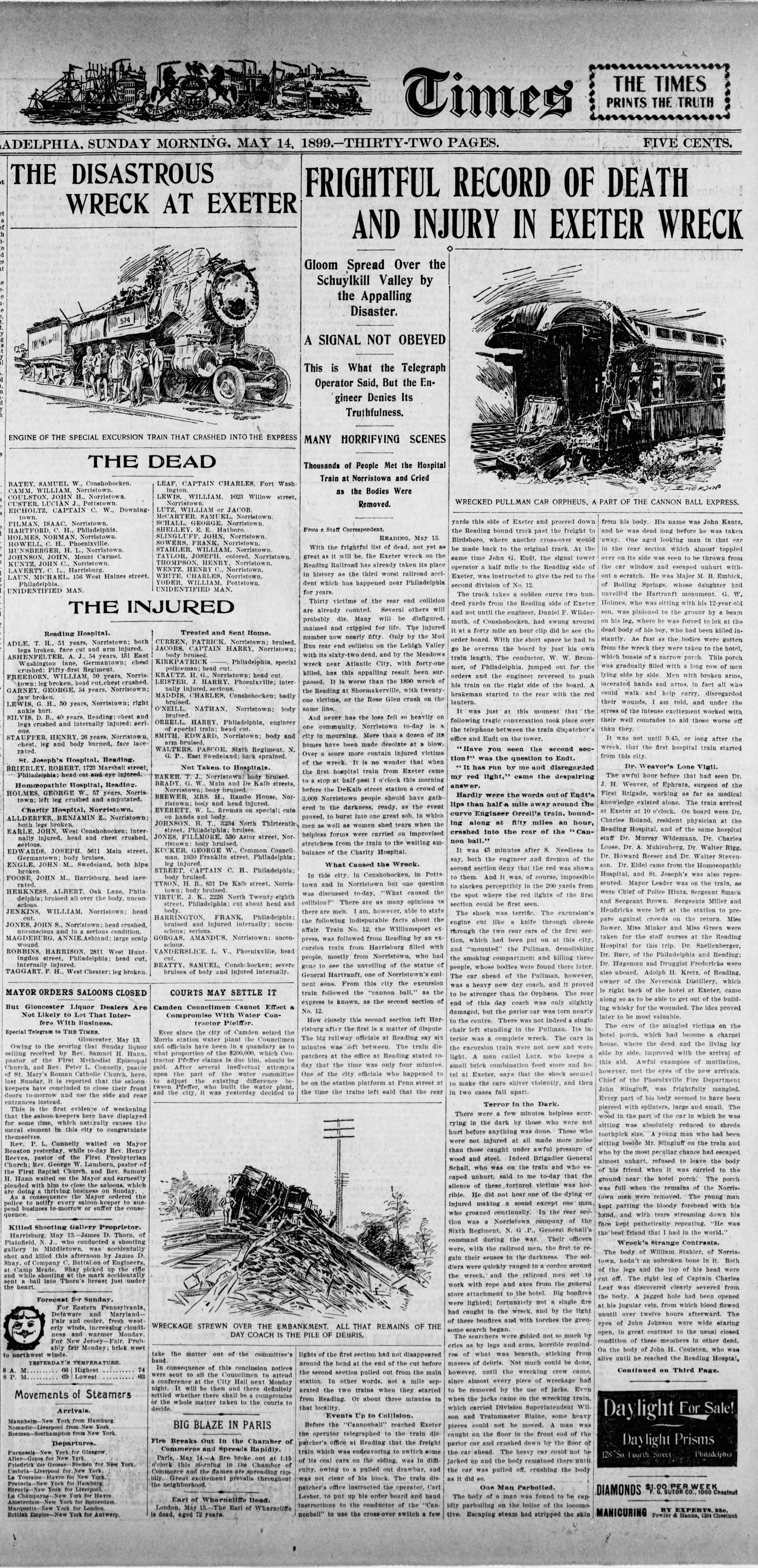 Exeter, PA Train Wreck - May 12, 1899