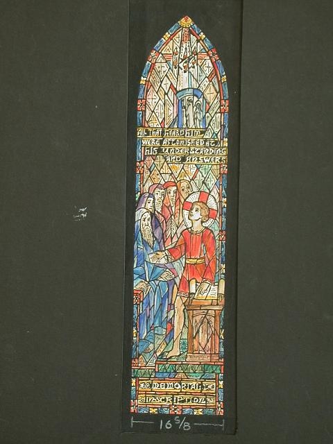 [Design drawing for stained glass window of Jesus In the...