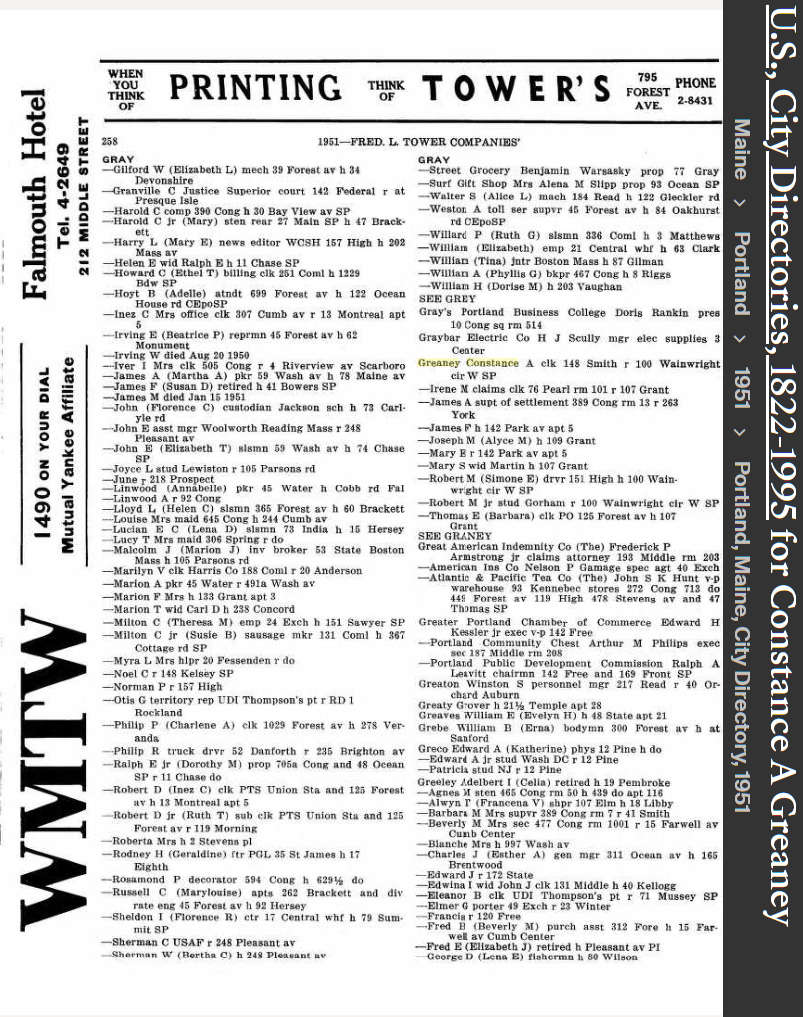 Constance Ann Greaney-Kilroy--U.S., City Directories, 1822-1995(1951)