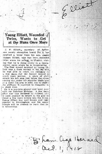 J F Elliott WW1 Newspaper Clipping