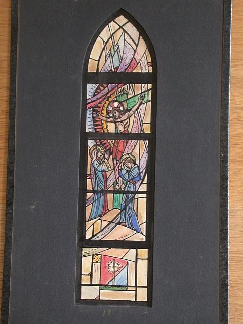 [Design drawing for stained glass window with the...