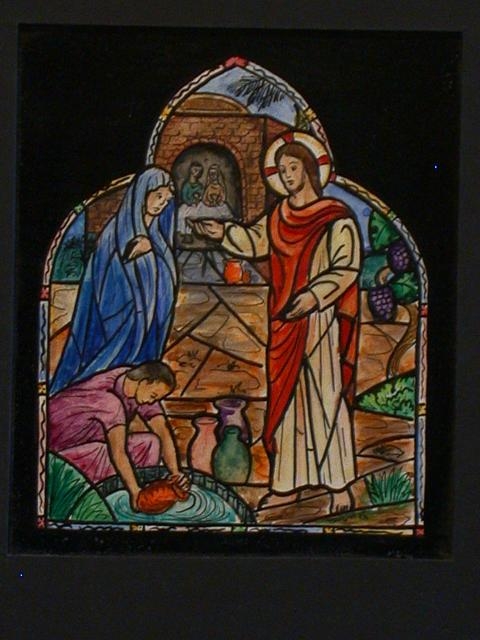 [Design drawing for stained glass window with Christ and...