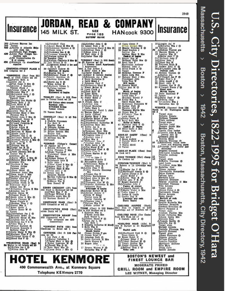 Bridget Theresa (Hehir) O'Hara--U.S., City Directories, 1822-1995(1942)