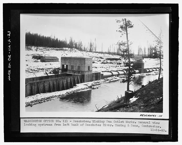DESCHUTES. WICKIUP DAM OUTLET WORKS. GENERAL VIEW LOOKING...