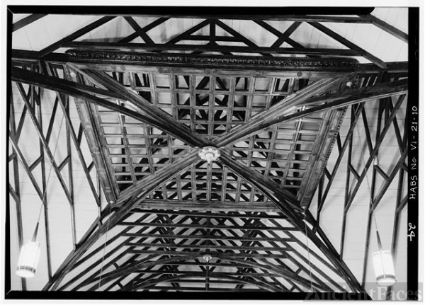 10. DETAIL OF SQUARE WOODEN GRILLWORK, BRACING TRUSSES AT...