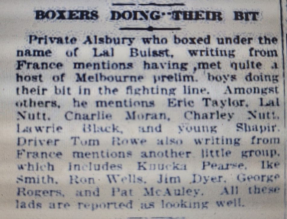 Pte. Thomas William Alsbury (aka  Pro-Boxing"Lal Buisst")
