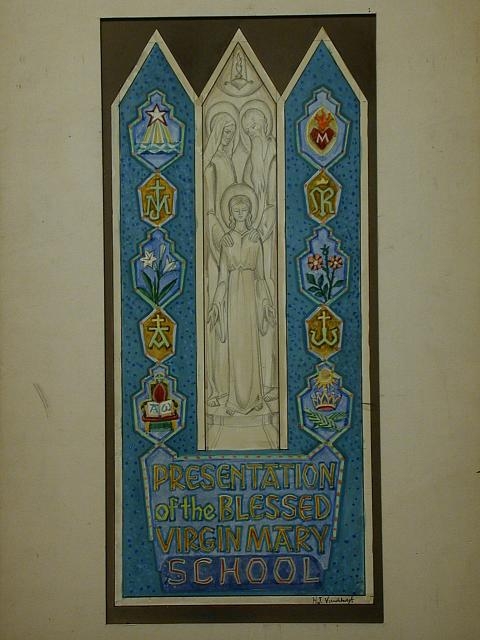 [Design drawing for mural with text "Presentation of the...